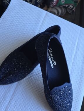 Skechers Navy Blue Glitter Slip-On Flats